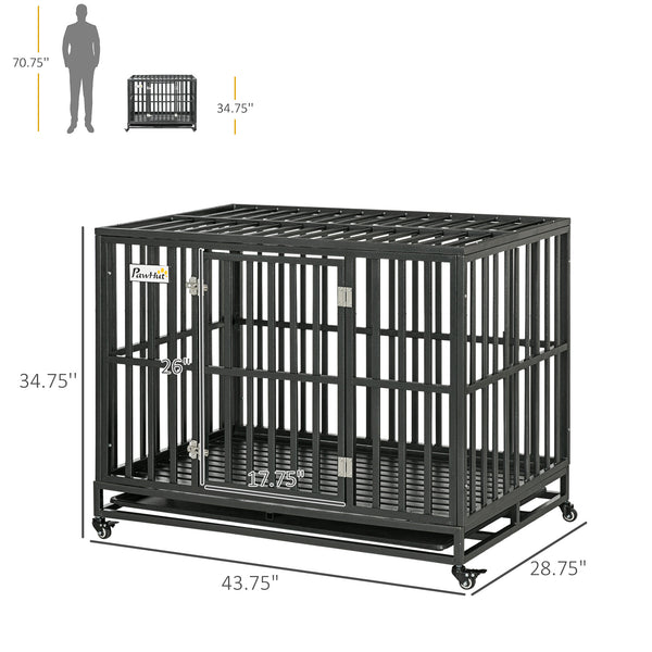 English Elm Pawhut Steel Dog Kennel with Lockable Casters Slide Trays and Anti-pinch Floor Grid W2225P217155