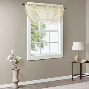 JLA Home Madison Park - Diamond Sheer Embroidered Valance with Tassel Trim — Soft Waterfall Drape, Neutral Texture for Layering MP41-4937