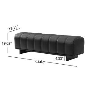 English Elm Indoor Channel Tufted Chenille Upholstered Bench Rubberwood Legs Entryway Dining Black N779P367309H