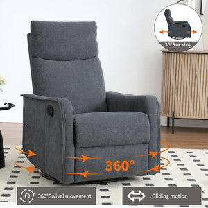English Elm Heat Massage Rocker Recliner with Swivel Base and Vibrating Nodes for Living Room Grey W1803P251887