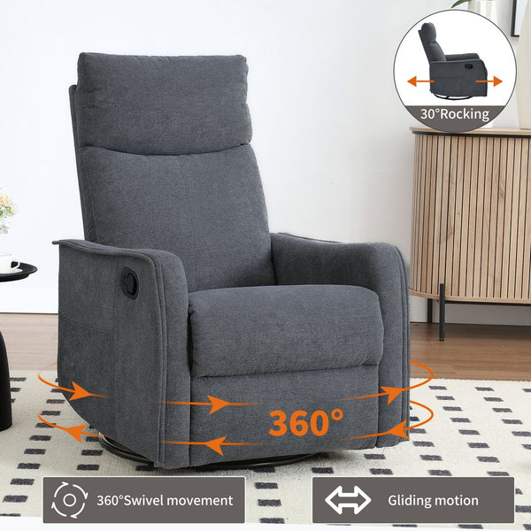 English Elm Heat Massage Rocker Recliner with Swivel Base and Vibrating Nodes for Living Room Grey W1803P251887