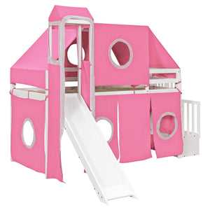 English Elm Twin Castle Loft Bed with Play Tower Pinewood Frame for Kids Bedroom Storybook LT000568AAH-1