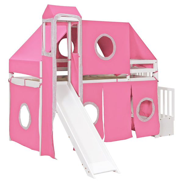 English Elm Twin Castle Loft Bed with Play Tower Pinewood Frame for Kids Bedroom Storybook LT000568AAH-1