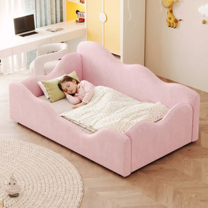 English Elm Upholstered Cloud Toddler Daybed Pink Velvet Safety Rails Kids Bedroom Ages 1 to 6 N899P452424H