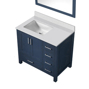 English Elm Navy Blue Bath Vanity With Left Offset Quartz Top, Stylish Mirror & Ample Storage Solutions Included B2731S00693