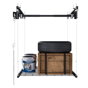 English Elm Overhead Garage Ceiling Rack All Steel Crank Down Platform 250 Lb Locking Hoist W2700P346225