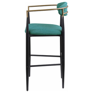 English Elm Renfroe Mid-Century Fabric Upholstered Bar Stool Set of 2 with Padded Back, Footrest and Black Base Green B062P299975