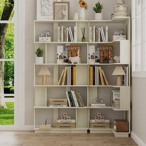 English Elm Set of 2 Modular Corner Bookcases L Shaped and I Space Saving Home Office Shelving White W2899S00003