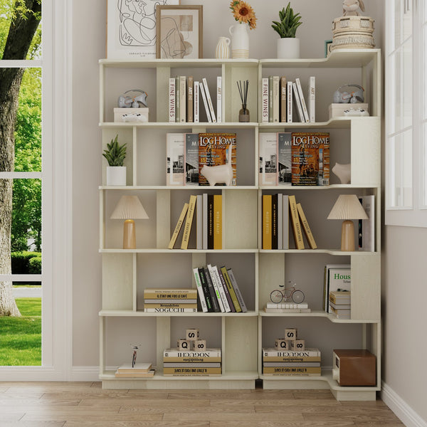 English Elm Set of 2 Modular Corner Bookcases L Shaped and I Space Saving Home Office Shelving White W2899S00003