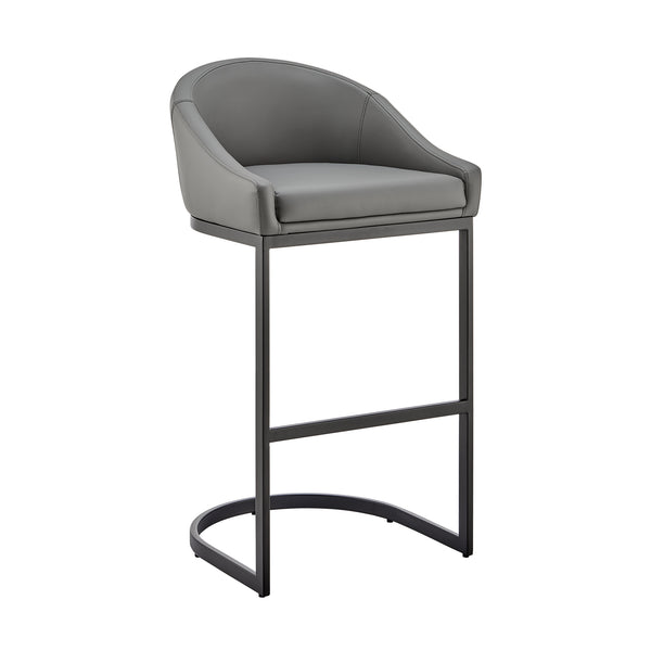 English Elm Ambrie Cantilever Bar Stool in Gray Faux Leather with Black Metal Frame, Durable 400lb Capacity B2736P354286