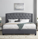 English Elm Nantarre Fabric Button Tufted Wingback Upholstered Bed With Nail Head Trim, Gray