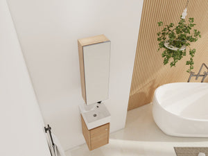 English Elm 10'' Wall Mounted Medicine Cabinet with Adjustable Glass Shelves and Jewelry Organizer W999P470283