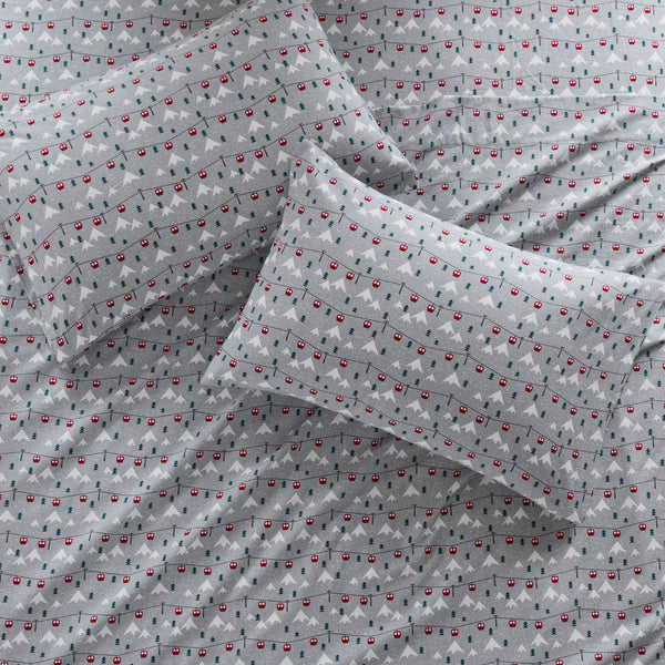 English Elm 4 Pcs Full Sheet Set In Grey Ski Jump - Cozy 100% Cotton Flannel For Warmth & Comfort All Year B035P319787