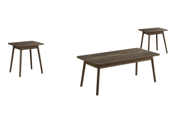 English Elm Table Set 3 Piece Mid Century Modern Living Room Coffee and End Tables Dark Brown B2710P461895