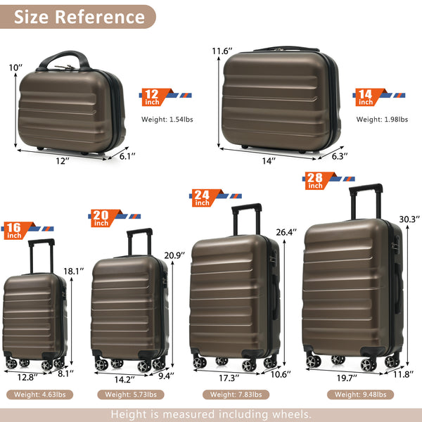 English Elm 6-piece Abs Hardshell Suitcase Set with Spinner Wheels Nested Storage Travel Ready Brown N730P262652G
