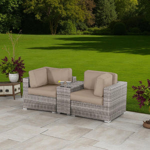 English Elm 79'' Weather-Resistant Outdoor Loveseat with HDPE Wicker, 5" Cushions, Cup Table & Machine-Wash Covers B120S00164