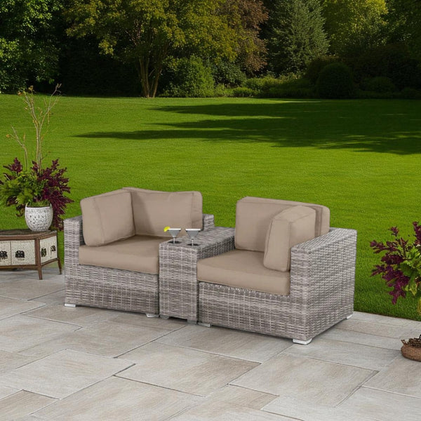 English Elm 79'' Weather-Resistant Outdoor Loveseat with HDPE Wicker, 5" Cushions, Cup Table & Machine-Wash Covers B120S00164