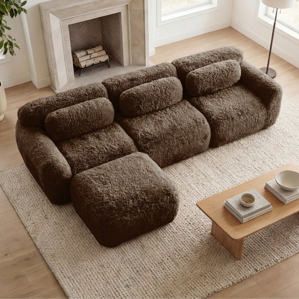 English Elm L-shaped Plush Sectional Sofa with Movable Ottoman and High Density Foam Living Room W714S01541