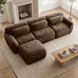English Elm L-shaped Plush Sectional Sofa with Movable Ottoman and High Density Foam Living Room W714S01541