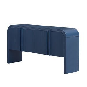 English Elm U_style Wave Door Pine Console Table Sculptural Storage for Entryway or Sofa Navy Blue N711P415846V