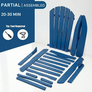 English Elm Wood Folding Adirondack Chair Solid Hemlock Embossed Grain Outdoor Patio Lounge Seat Navy Blue W1390P462319