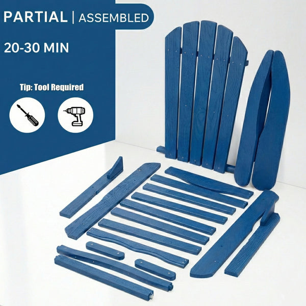 English Elm Wood Folding Adirondack Chair Solid Hemlock Embossed Grain Outdoor Patio Lounge Seat Navy Blue W1390P462319