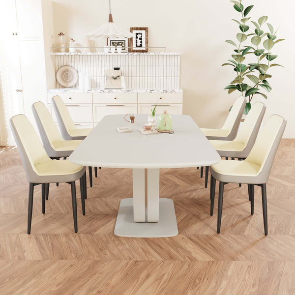 English Elm 62.99-78.74" Expandable Dining Set For 2-8 With 6 Comfortable Pu Chairs - Modern Kitchen Elegance W2189S00718