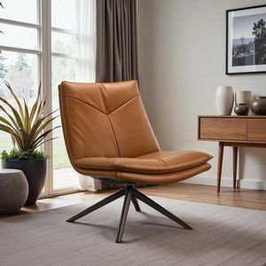 English Elm Oakland Mid-century Swivel Lounge Chair Vegan Leather Seat with X-pedestal Base B183P423280