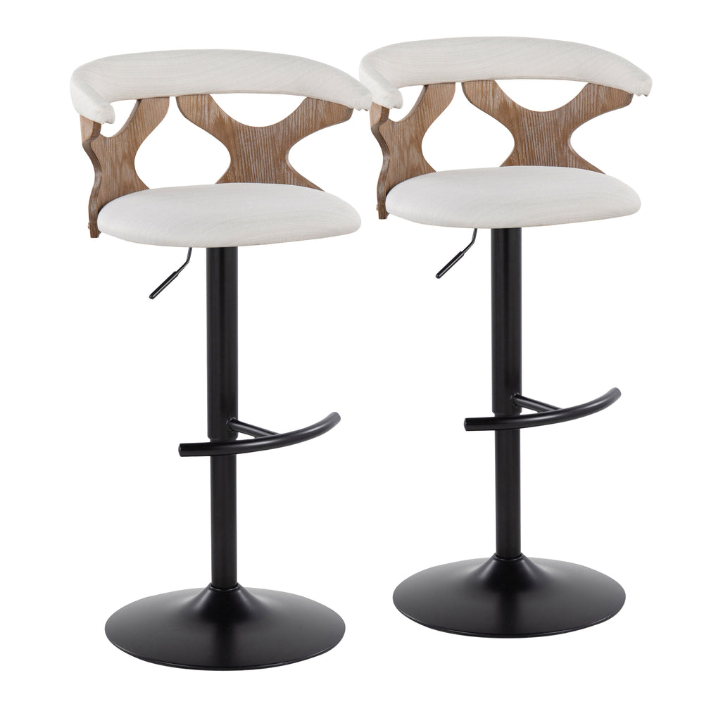 English Elm Contemporary Swivel Barstools with Cut-out Back Faux Leather Seat and Wood Accents Set Cream B202S00860