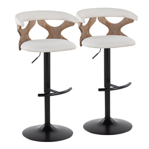 English Elm Contemporary Swivel Barstools with Cut-out Back Faux Leather Seat and Wood Accents Set Cream B202S00860
