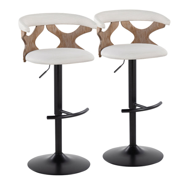 English Elm Contemporary Swivel Barstools with Cut-out Back Faux Leather Seat and Wood Accents Set Cream B202S00860