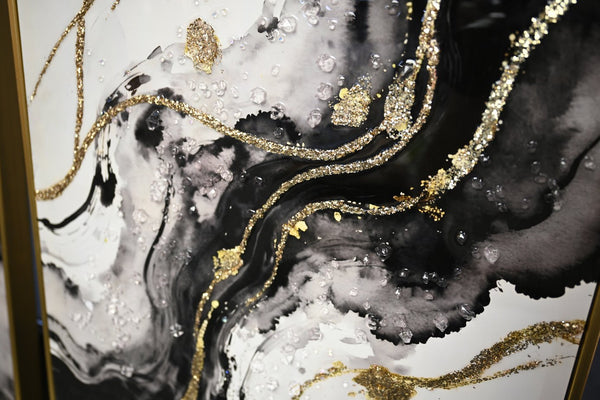 English Elm Large Abstract Diptych Canvas Set Hand Painted Gold Textured Minimalist Wall Decor W3374P419285