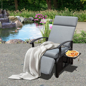 English Elm Adjustable Patio Recliner Chair with Flip Side Table, Ergonomic Cushions, Heavy-Duty Steel, 350lb Support Gray W1859P196387
