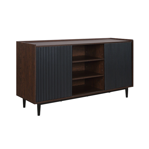 English Elm Duane Fluted 59" Sideboard with Ribbed Wood Grain, Cable Management & Iron Feet for TV Stand Black B365P397664