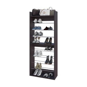 English Elm Wengue Tall Open Shoe Rack with 9 Spacious Shelves, Metal Rails, Sturdy Wood Frame, Modern Appeal B062P323162