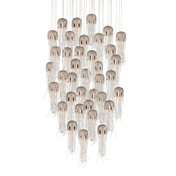 Medusa Multi-Drop Pendant Light - Elegant Jellyfish-Inspired Design with Handcrafted Silver Beads