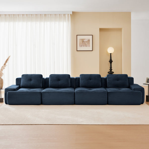 English Elm 153" Modern Modular Sectional Sofa – Plush Corduroy 4-Seater Couch With No Assembly, Anti-Slip Design W714S01498