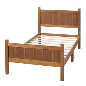 English Elm Twin Platform Bed Vertical Slat Headboard Farmhouse Shaker Wood Grain Finish Bedroom Walnut N733P422478D