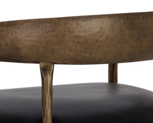 Sunpan Zanatta Stylish Barstool with Antique Brass Frame and Unique Hammered Metal Detailing for Any Space Charcoal Black Leather