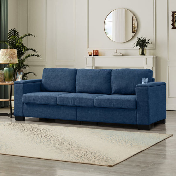 English Elm 93.7" Modern Living Room Sofa with Cup Holder & Hidden Storage, Upholstered Polyester, Durable Frame Blue W1097S00196