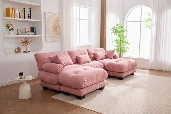 English Elm United We Win Plush U-Shaped Cloud Couch Set With 2 Ottomans & Bolster Pillows For Cozy Living Room W1568S00198-GIGA