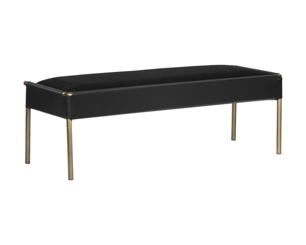 Sunpan Bellevue Upholstered Bench with Antique Brass Frame - Stylish, Unique Textures for Modern Spaces Abbington Black / Bravo Black