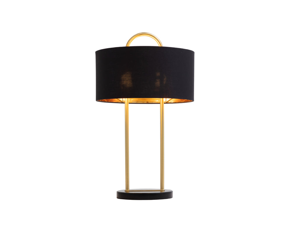 Sunpan Kezna Table Lamp - Elegant Black Marble Base With Matte Black Shade & Brass Accents For Modern Décor Black Fabric 109263