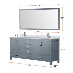 English Elm Dark Grey Double Bath Vanity 72" W With Carrara Marble Top, Chrome Faucet & Large 70" Mirror Set B2731S01000