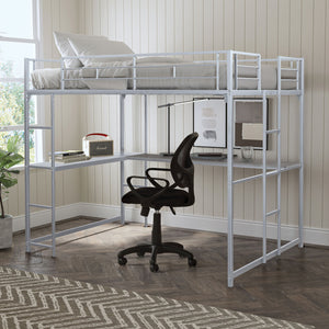 English Elm Contemporary Full Loft Bed In Silver Finish – Space-Saving Design With Dual Ladders For Versatility B2741S00306