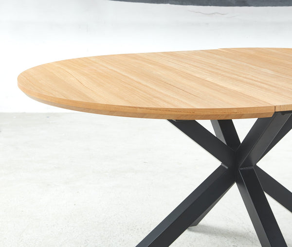 English Elm Extendable Modern Dining Table With Oak Mdf Top & Sturdy Metal Legs - Versatile Office & Coffee Use W234S00108