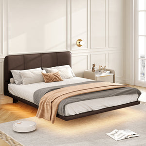 English Elm Christopher Knight Home® - Floating Bed Frame Modern PU Leather Platform Full Size with Under-Bed LED Lights, Durable, Easy Assemble Coffee 56.5 L x 21 W x 7 H N761P206085C