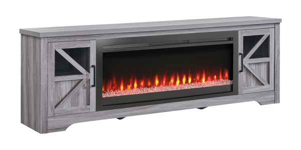 English Elm 75" Media Console with Built-in Electric Fireplace Infrared Quartz Heating Living Room W1769P252478