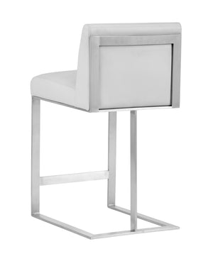 Sunpan Dean Bar Stool with Exposed Brass Frame and Luxurious Bonded Leather for Stylish Spaces Stainless Steel / Cantina White