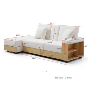 English Elm Convertible Sleeper Sofa with Reversible Armrest, Storage Ottoman, Drop-Down Table & Dual Cup Holders for Living Room Comfort Beige W2677S00025
